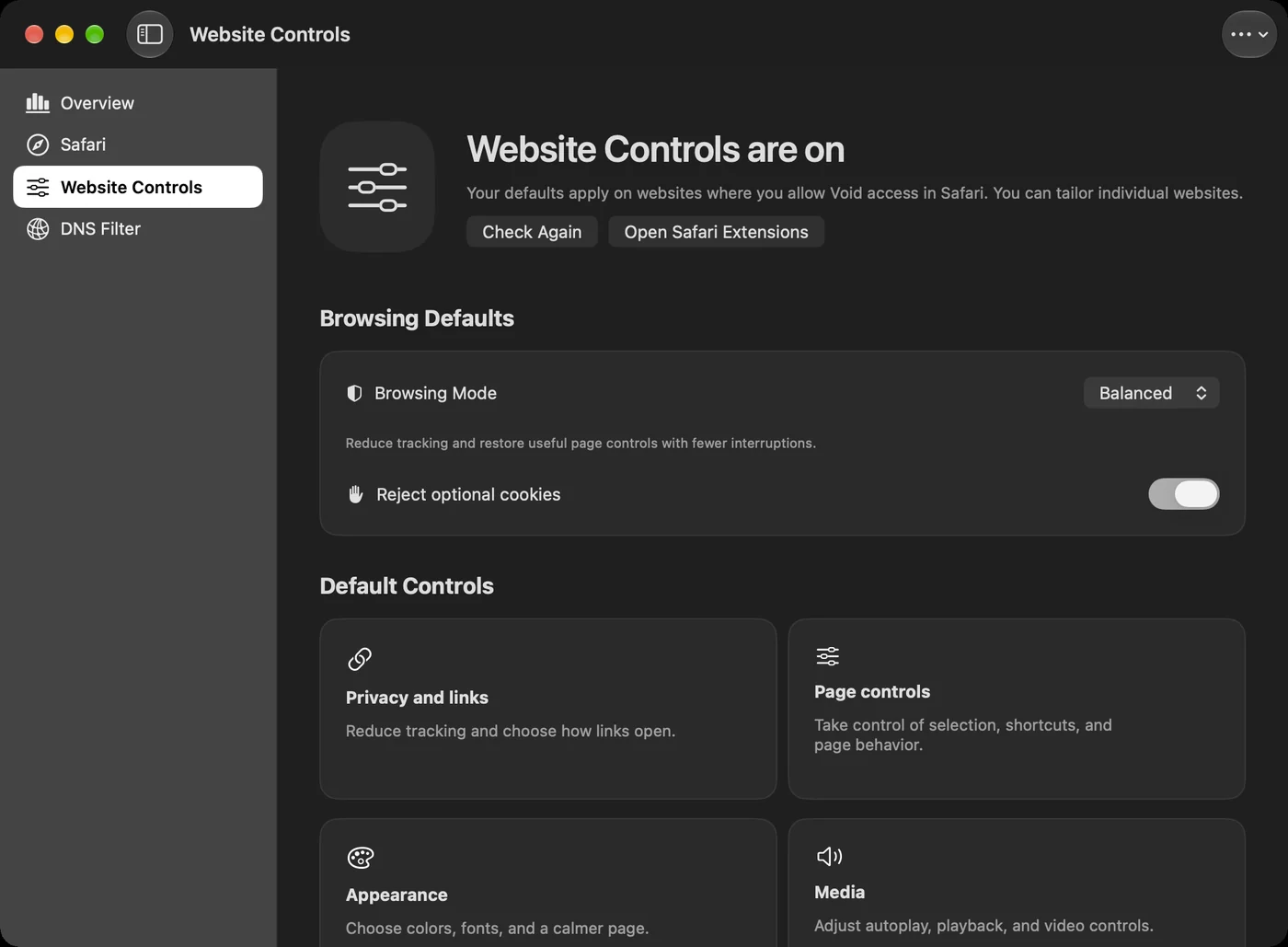Website Controls in the native Mac app.