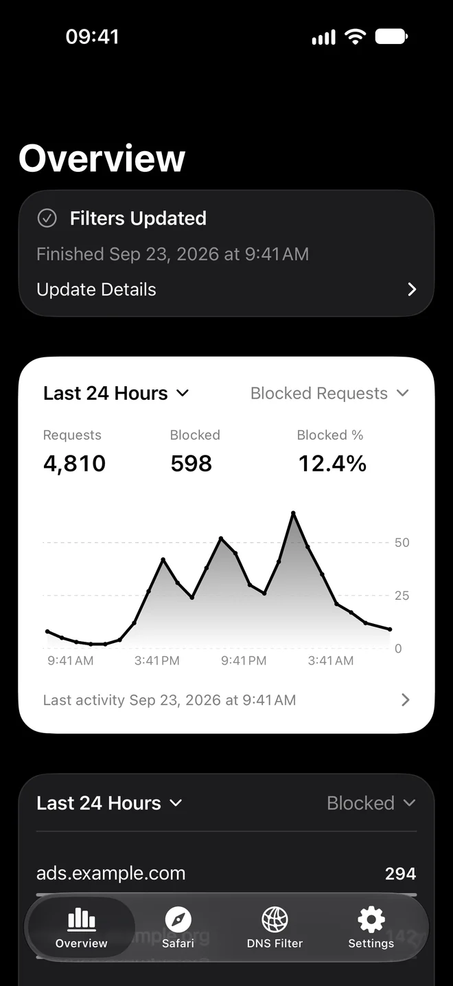 Overview with populated DNS activity and domain rankings.