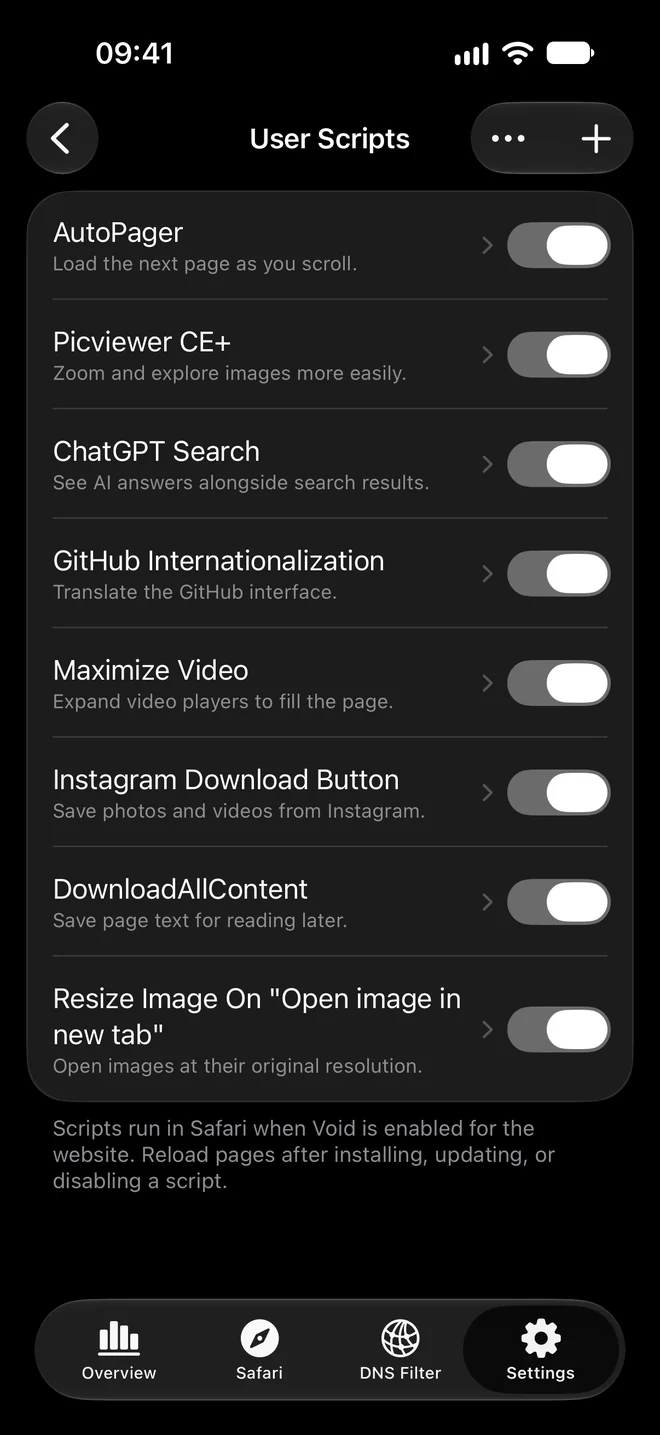 Illustrative installed-script list with AutoPager, Picviewer CE+, ChatGPT Search, and other community scripts.