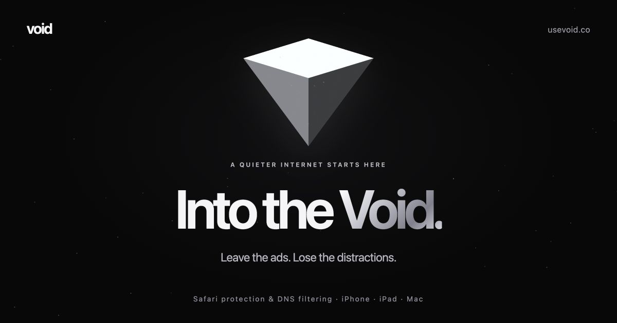 Into the Void brand artwork with a silver pyramid and dark star field